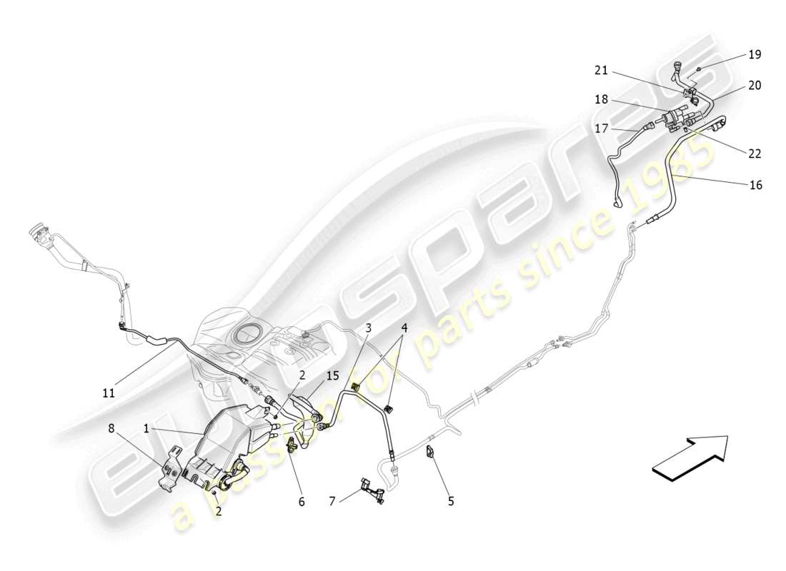 maserati levante gt (2022) schéma des pièces du système de recirculation des vapeurs de carburant