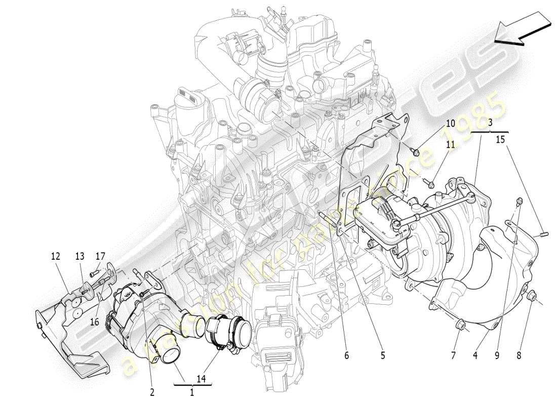 maserati ghibli (2021) système de turbocompression : équipements schéma des pièces