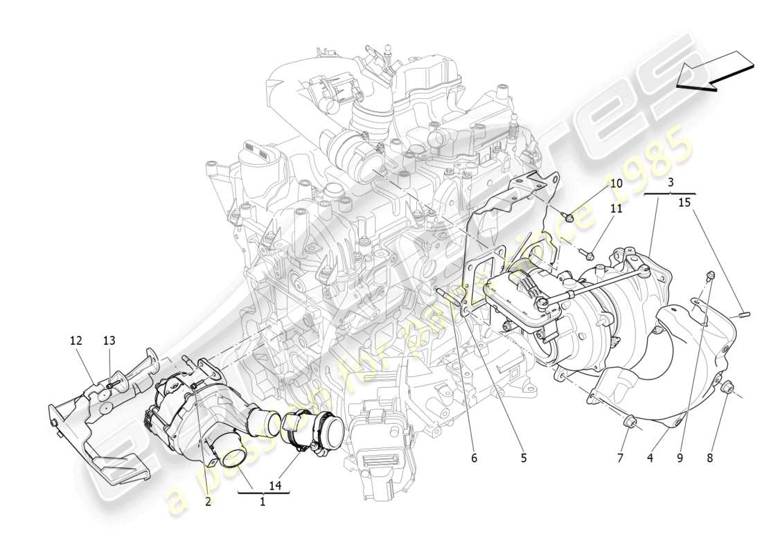 maserati levante gt (2022) système de turbocompression : équipements schéma des pièces