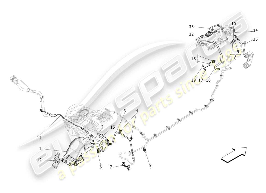 maserati levante modena (2022) schéma des pièces du système de recirculation des vapeurs de carburant