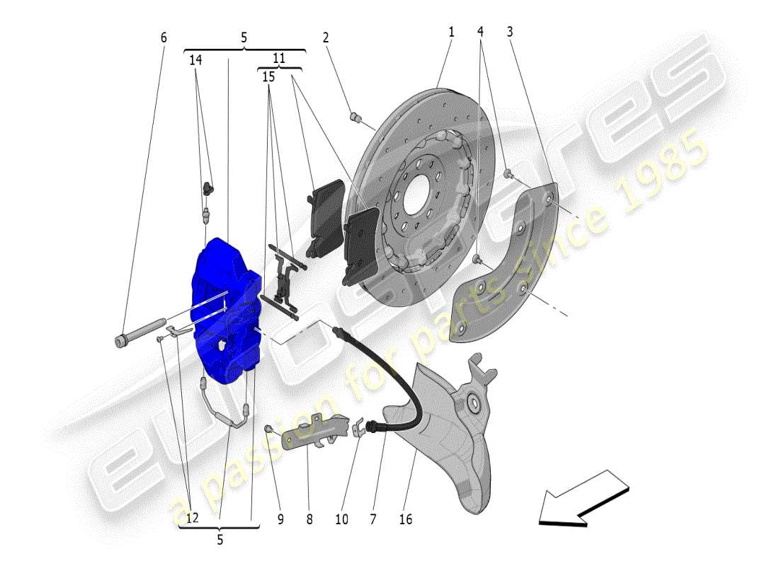 maserati mc20 (2024) dispositifs de freinage sur les roues arrière schéma des pièces
