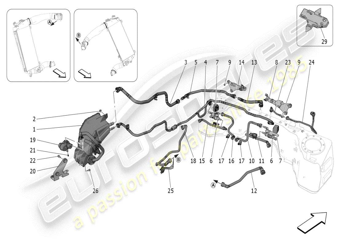 maserati mc20 (2024) système de recirculation des vapeurs de carburant schéma des pièces