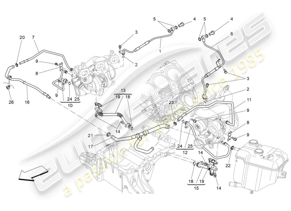 maserati levante (2018) système de suralimentation : lubrification et refroidissement schéma des pièces