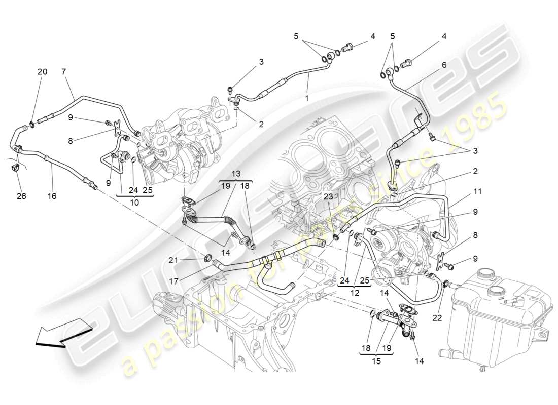 maserati levante (2018) système de turbocompression : lubrification et refroidissement schéma des pièces