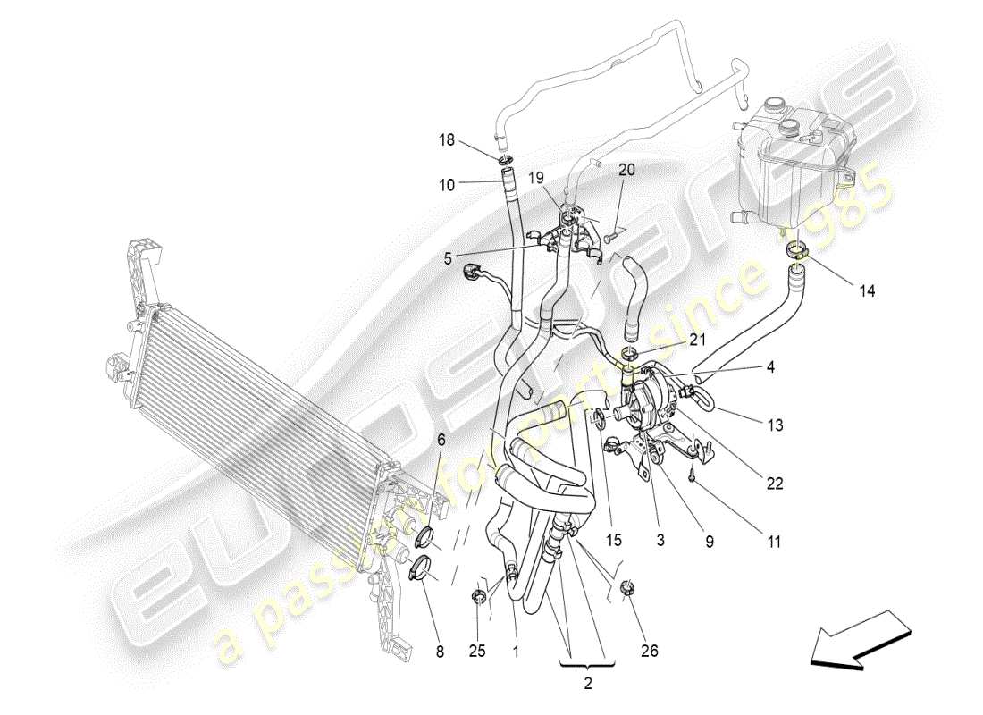 maserati ghibli (2019) système de refroidissement : diagramme de pièces nourice et lignes