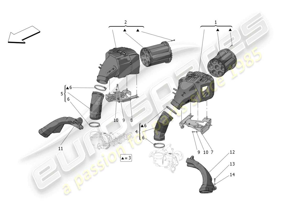 maserati mc20 (2023) filtre à air, prise d'air et conduits schéma des pièces
