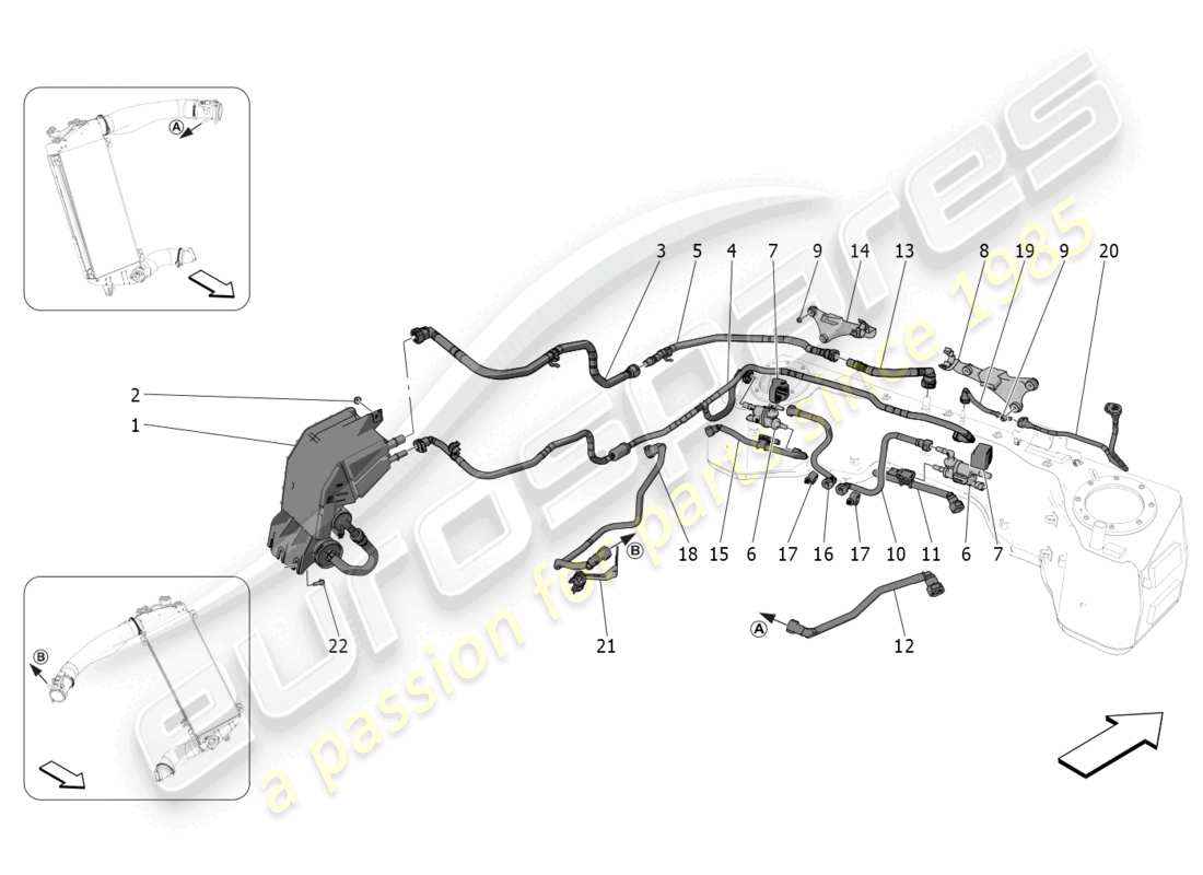 maserati mc20 (2022) schéma des pièces du système de recirculation des vapeurs de carburant