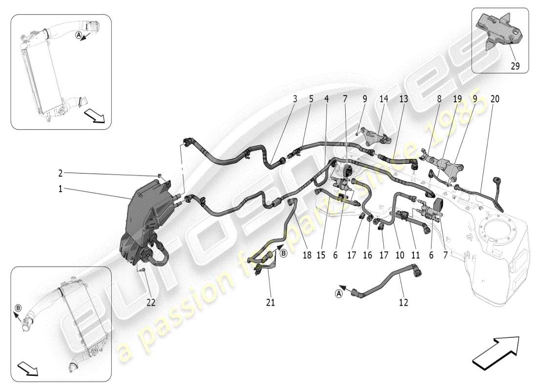 maserati mc20 (2024) schéma des pièces du système de recirculation des vapeurs de carburant