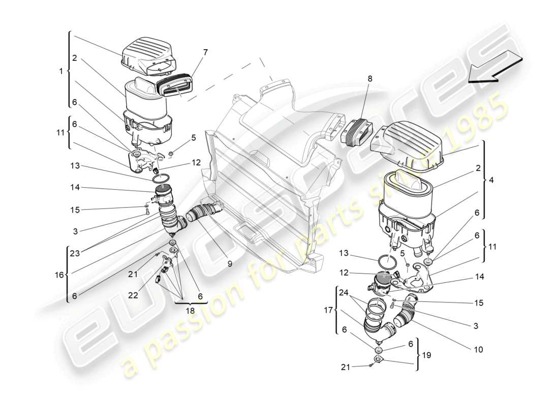 maserati ghibli (2014) filtre à air, prise d'air et conduits schéma des pièces