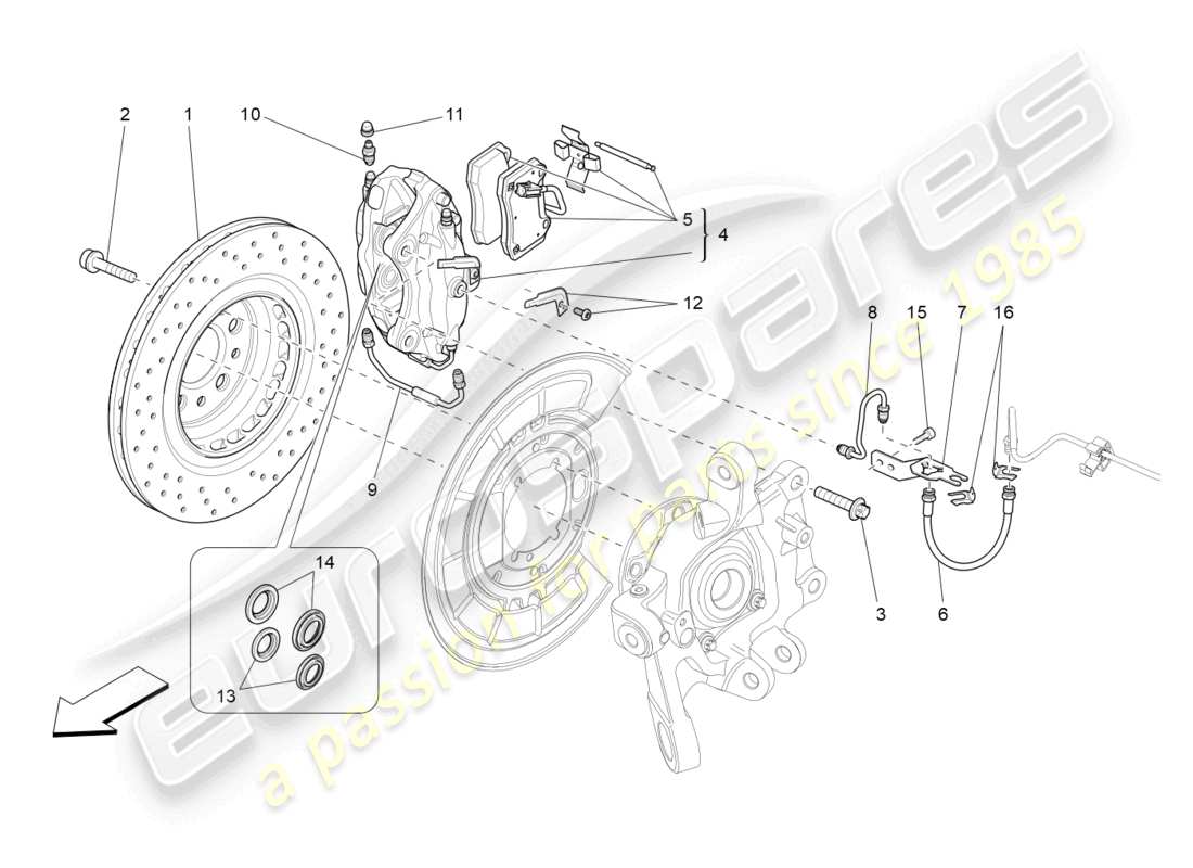 maserati ghibli (2014) dispositifs de freinage sur les roues arrière schéma des pièces
