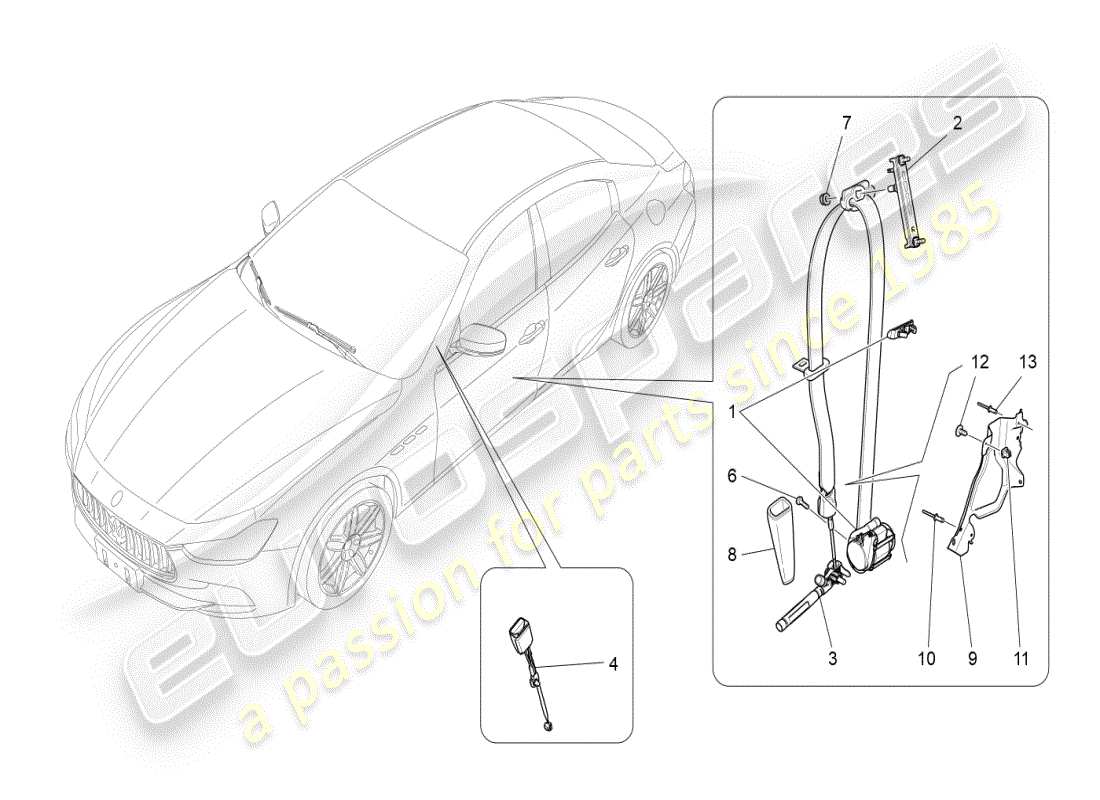 maserati ghibli (2019) schéma des pièces des ceintures de sécurité avant