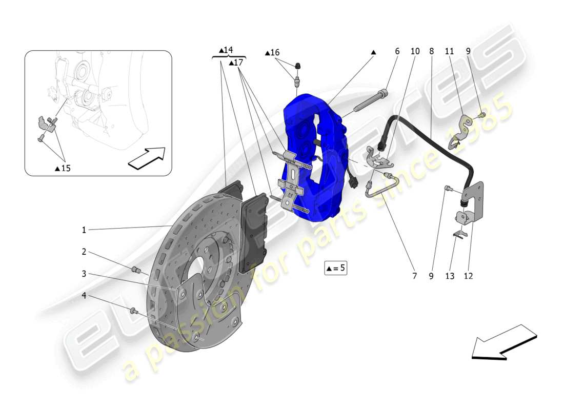 maserati mc20 (2023) schéma des pièces des dispositifs de freinage sur les roues avant