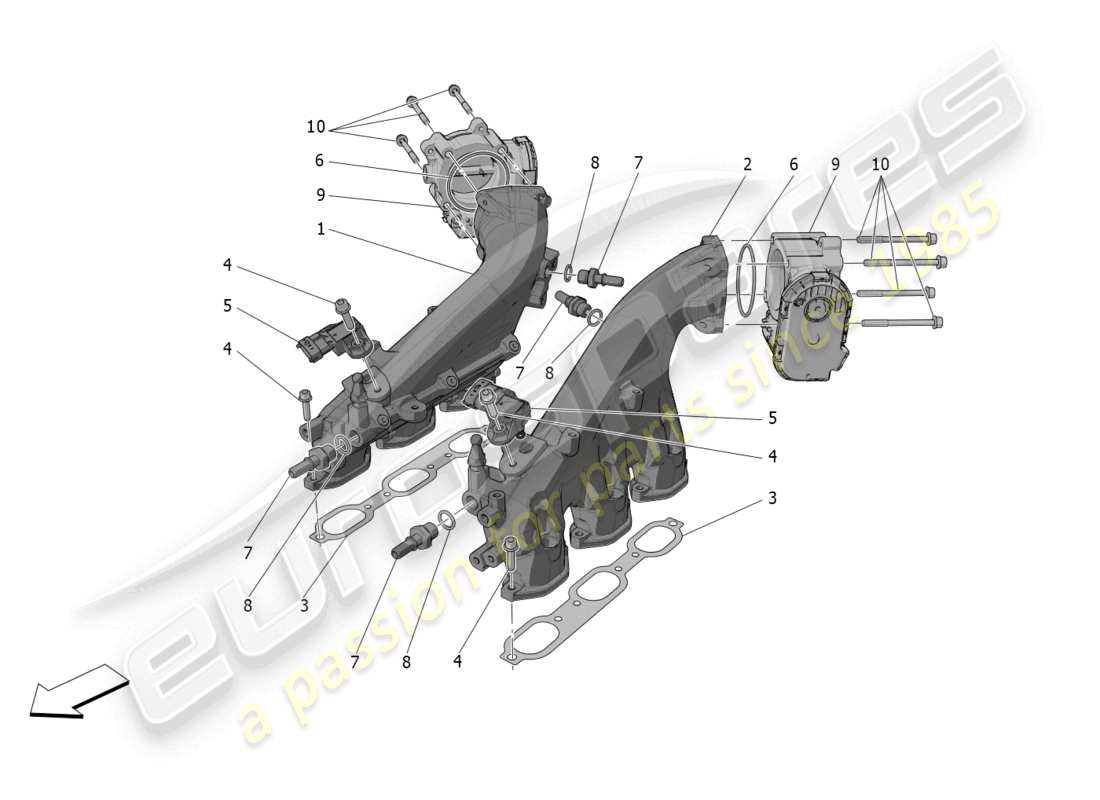 maserati mc20 (2022) schéma des parties du collecteur d'admission et du corps de papillon