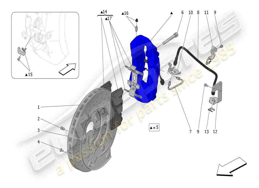 maserati mc20 (2024) dispositifs de freinage sur les roues avant schéma des pièces