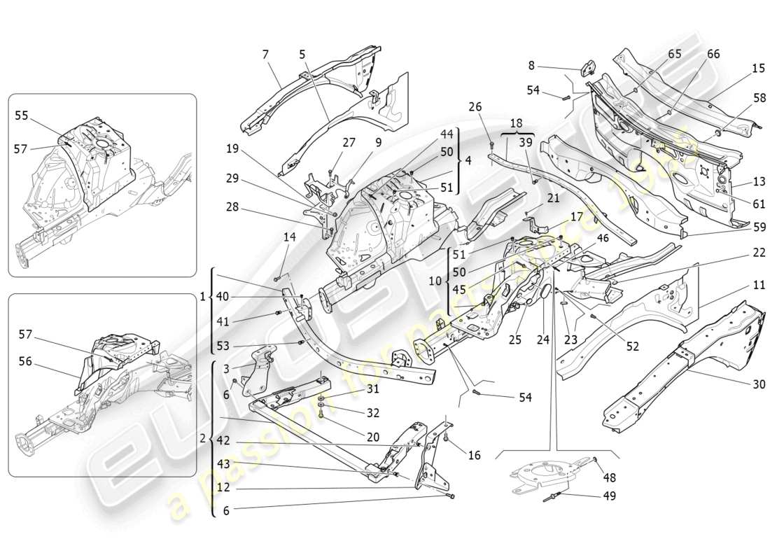 maserati ghibli (2014) cadres structurels avant et panneaux en tôle schéma des pièces