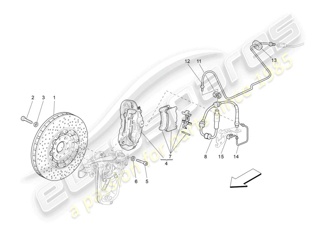 maserati granturismo mc stradale (2013) schéma des pièces des dispositifs de freinage sur les roues avant