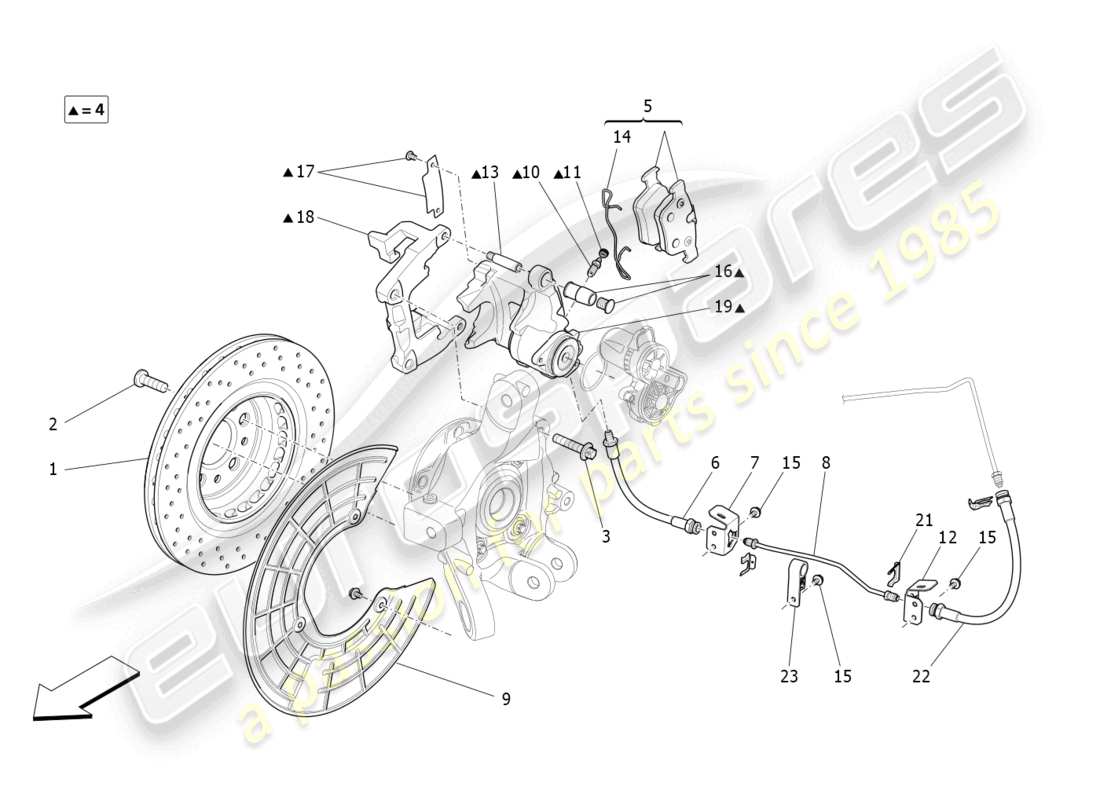 maserati levante gt (2022) schéma des pièces des dispositifs de freinage sur les roues arrière