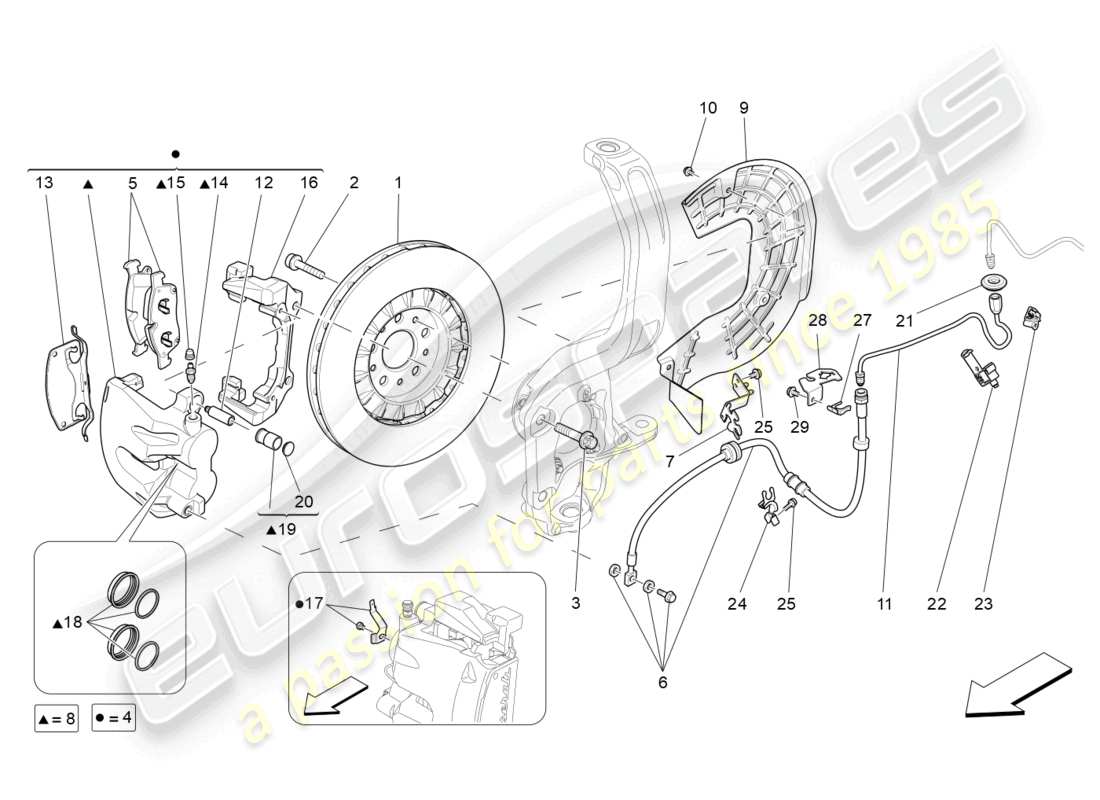 maserati levante gt (2022) schéma des pièces des dispositifs de freinage sur les roues avant