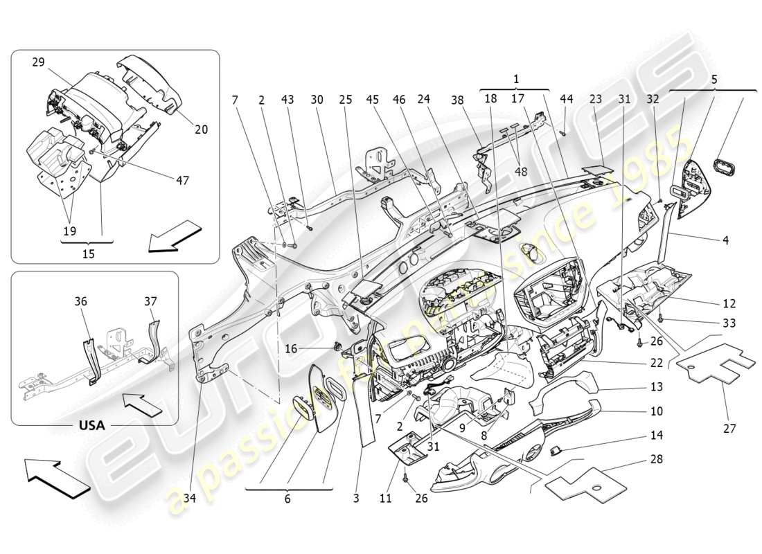 maserati ghibli (2014) unité de tableau de bord schéma des pièces