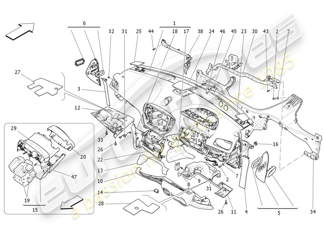 maserati ghibli (2014) schéma des pièces de l'unité du tableau de bord