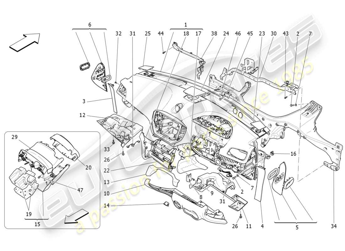 maserati ghibli (2014) unité de tableau de bord schéma des pièces