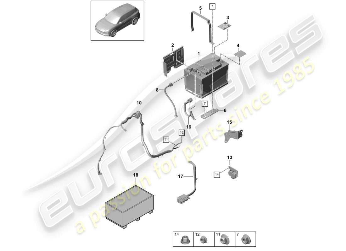 porsche 2021 (cayenne e3 9ya/9yb) diagramme des pièces de la batterie