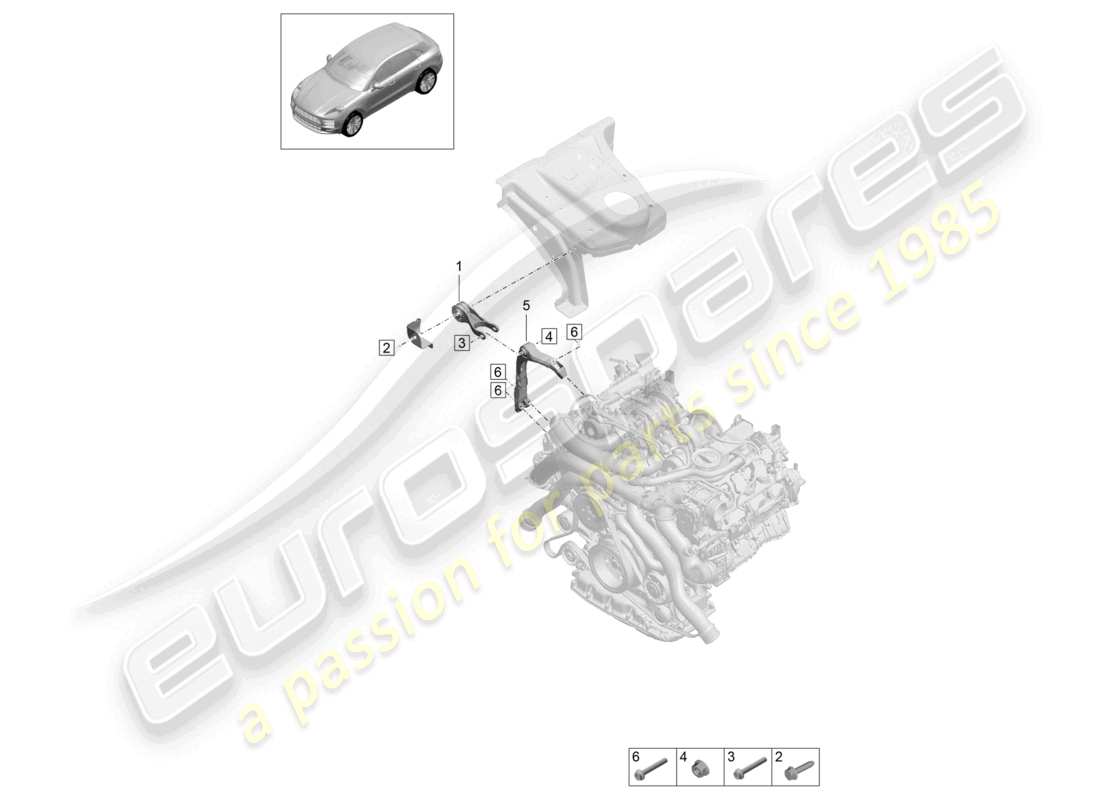 porsche 2021 (macan) schéma des pièces du dispositif de levage du moteur