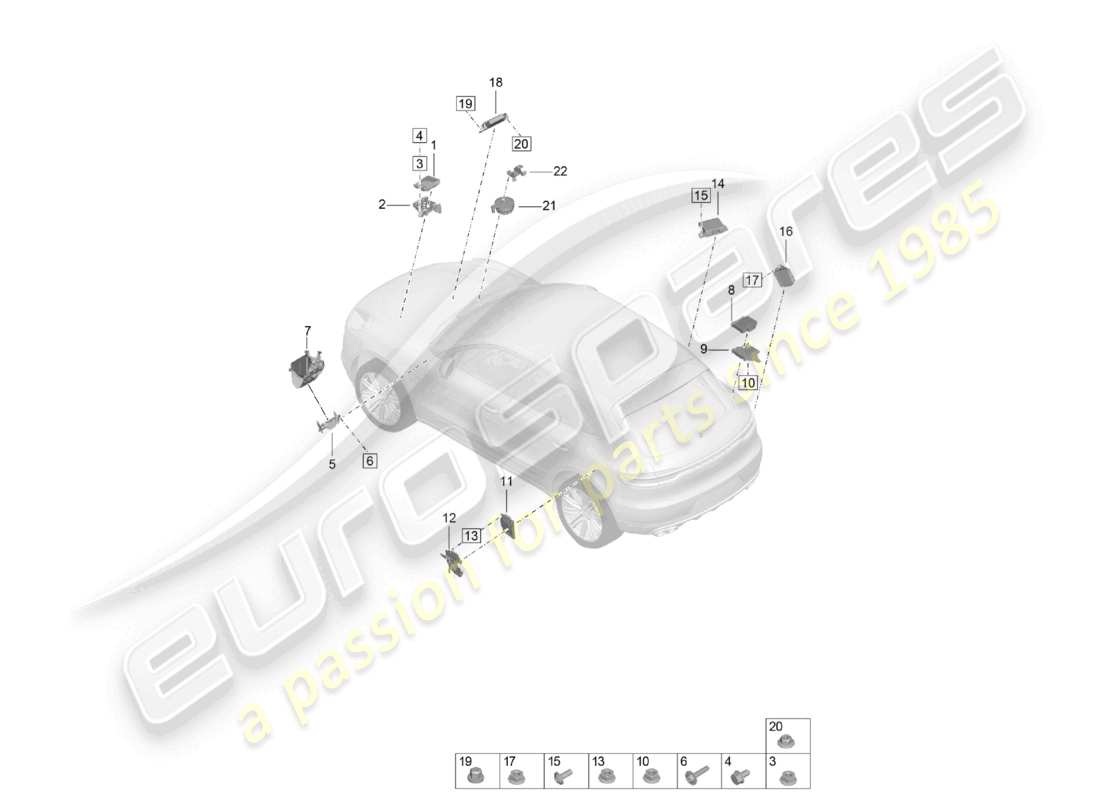 porsche 2021 (macan) schéma des pièces de la partie avant des unités de contrôle