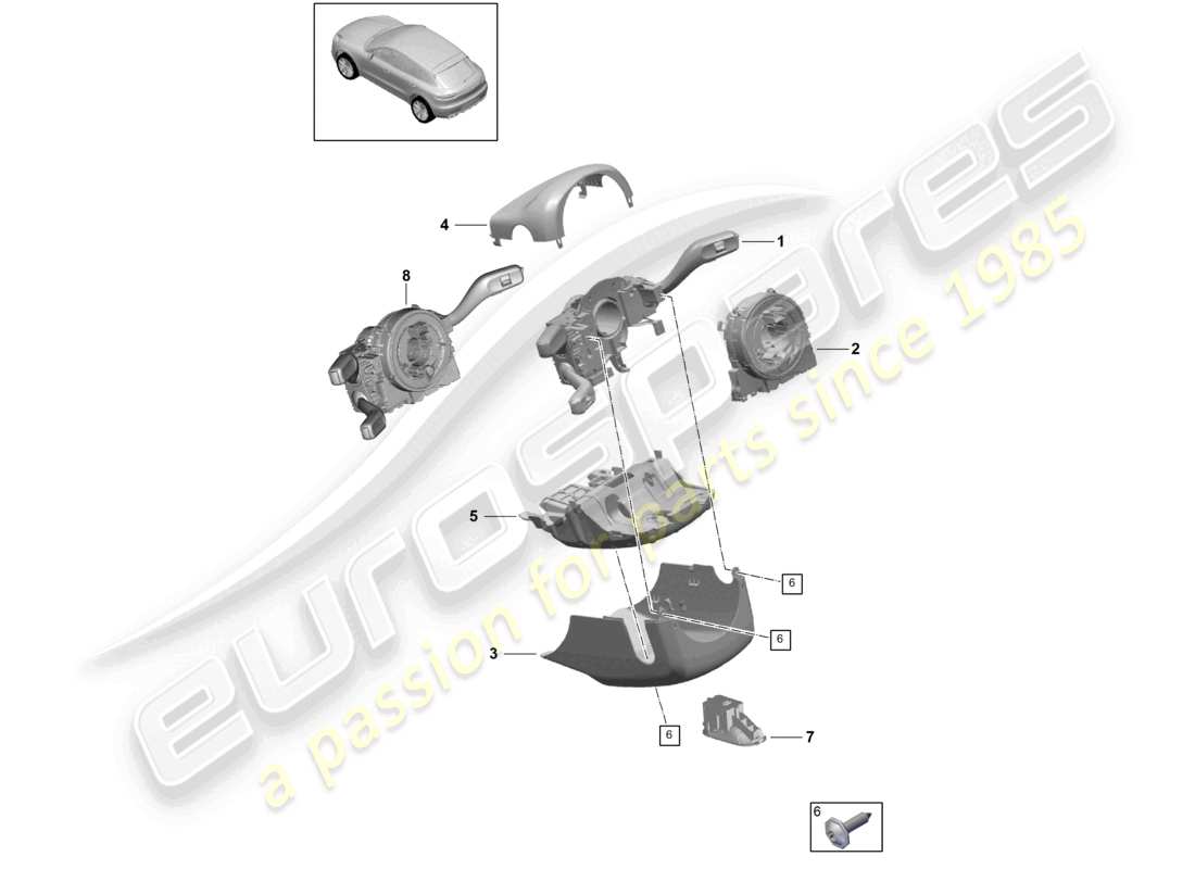 porsche 2021 (macan) commutateur de colonne de direction schéma des pièces