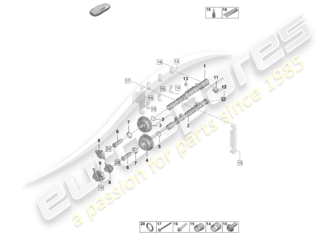 porsche 2022 (992-1 turbo / s) diagramme des pièces de l'unité de réglage de l'arbre à cames