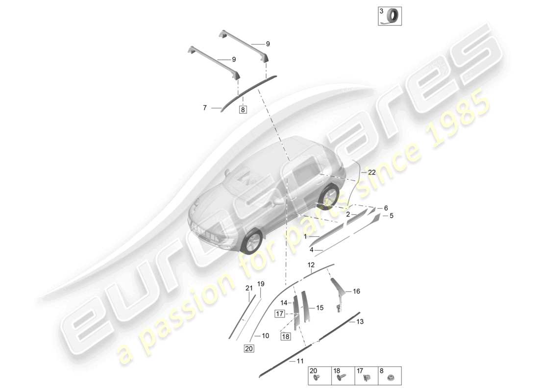 porsche 2021 (macan) schéma des pièces des moulures extérieures