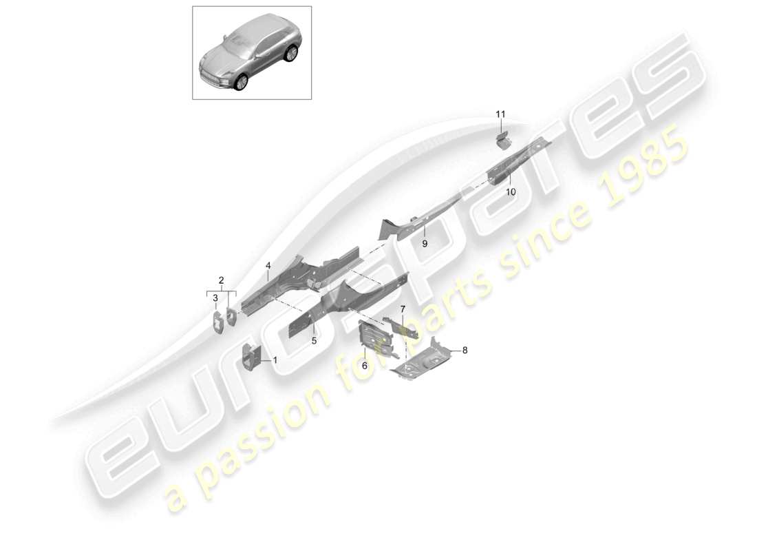 porsche 2021 (macan) partie avant du longeron avant schéma des pièces