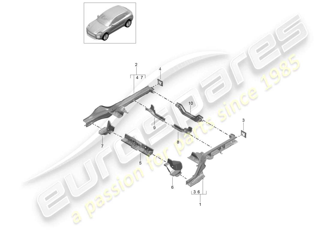 porsche 2021 (macan) schéma des pièces du longeron arrière du cadre
