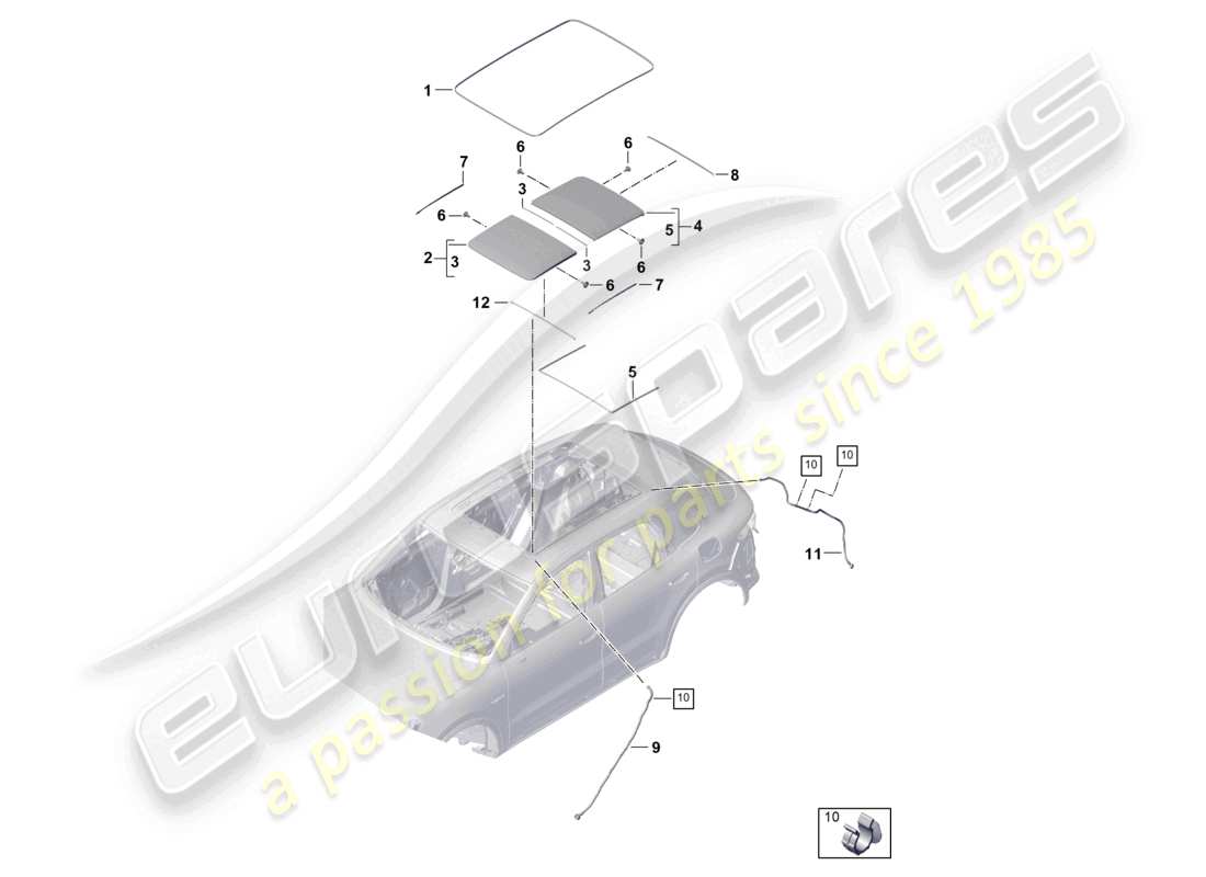porsche 2023 (cayenne e3 pa) accessoires de toit en verre couvercle tuyau d'évacuation d'eau diagramme des pièces