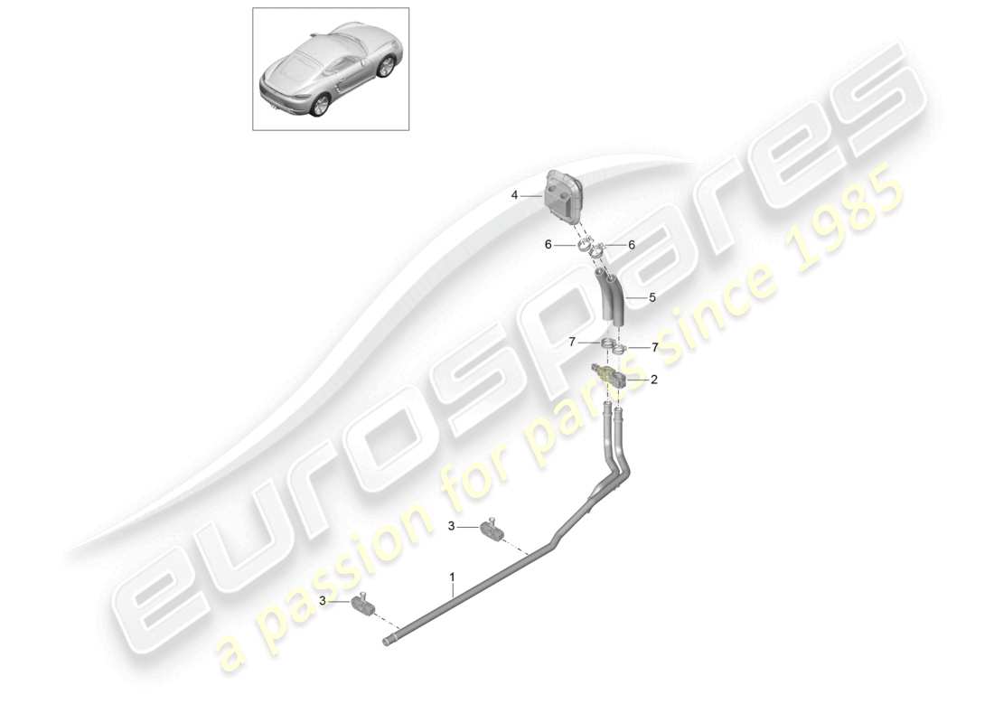 porsche 2024 (718 cayman) schéma des pièces du tuyau d'alimentation et de retour du réchauffeur