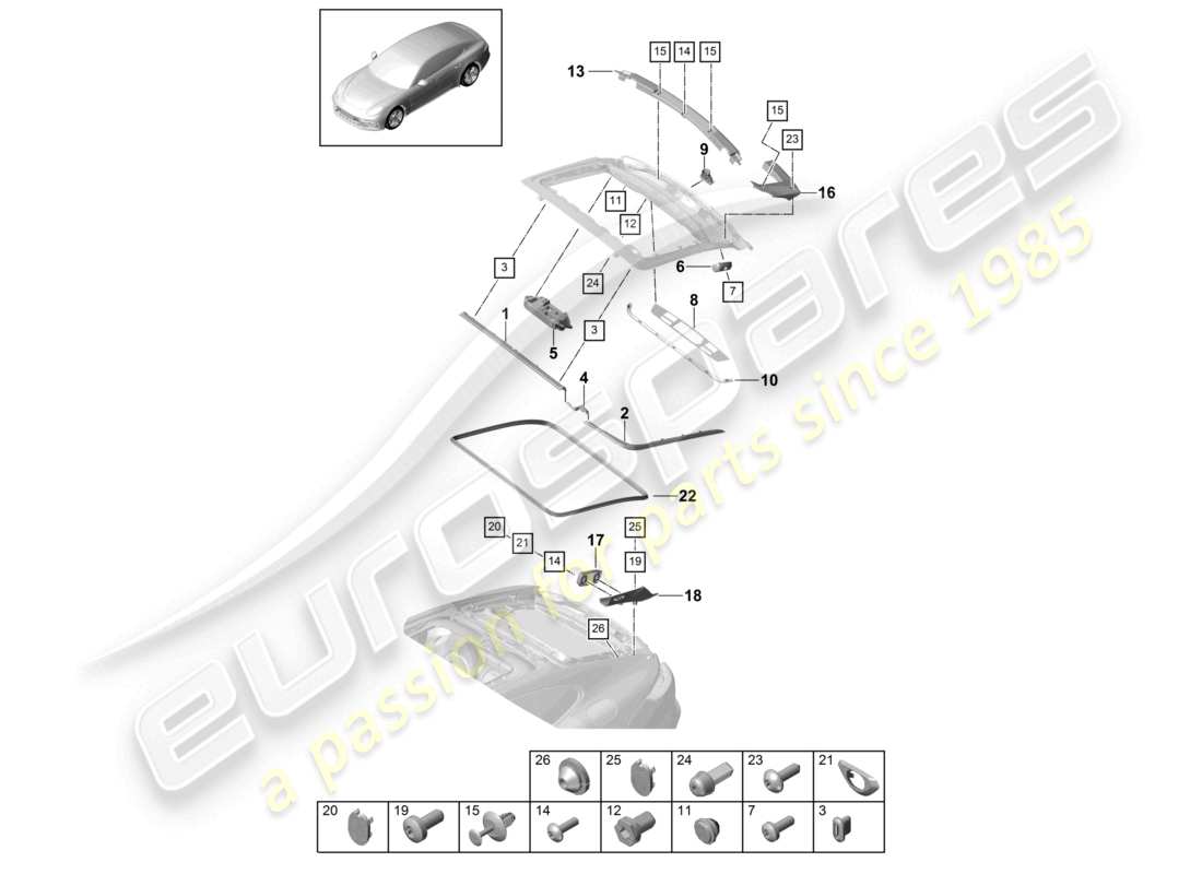 porsche 2021 (panamera 971-1) joints absorbeur de bruit couvercle arrière schéma des pièces