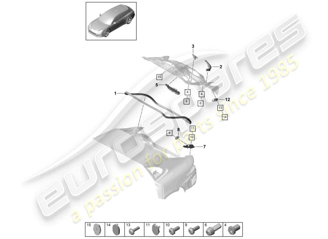 porsche 2021 (panamera 971-1) joints isolation phonique couvercle arrière schéma des pièces