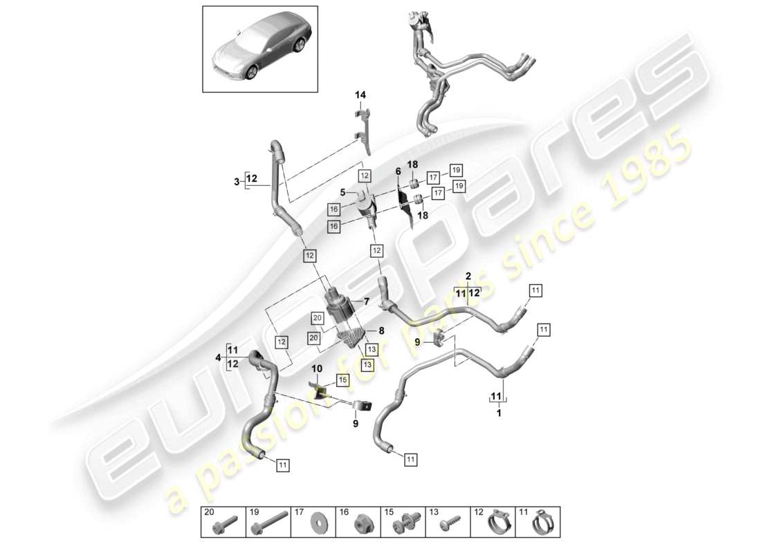 porsche 2021 (panamera 971-1) chauffage à essence schéma des pièces