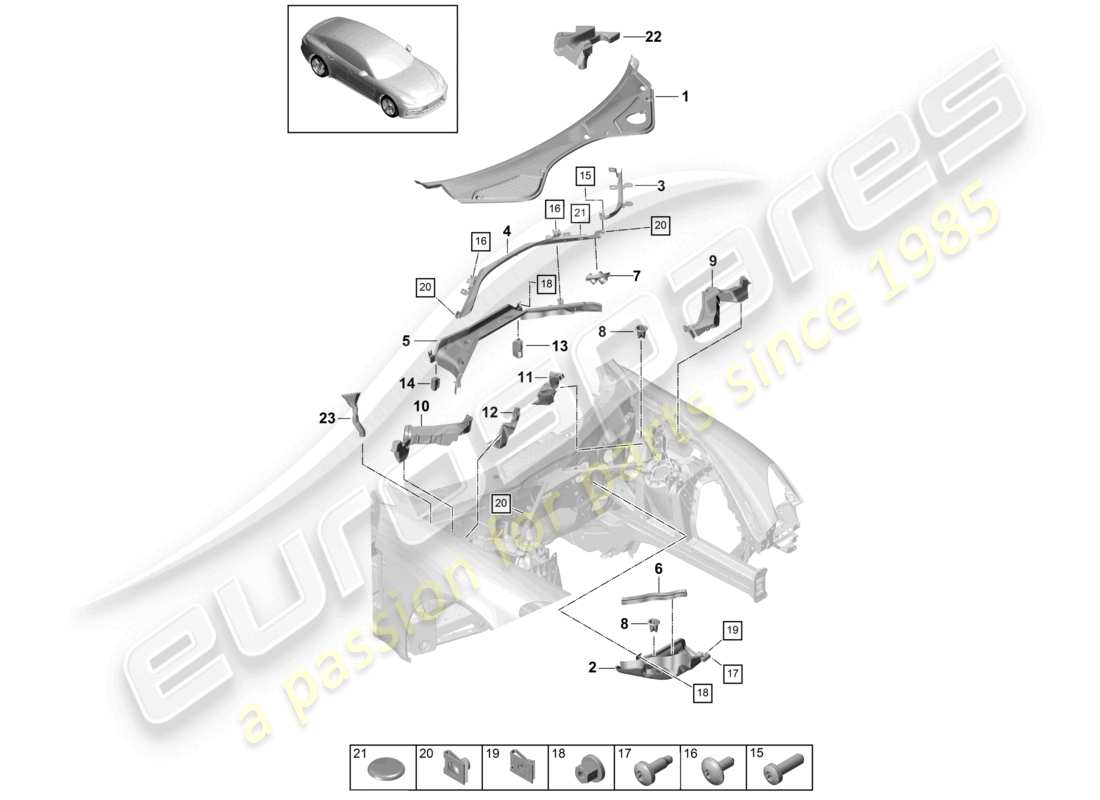 porsche 2021 (panamera 971-1) schéma des pièces de la boîte à eau