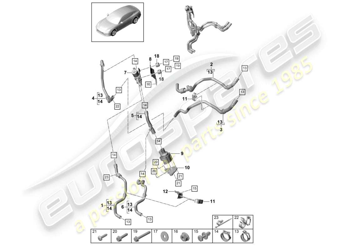porsche 2021 (panamera 971-1) chauffage essence avec : chauffage d'appoint schéma des pièces