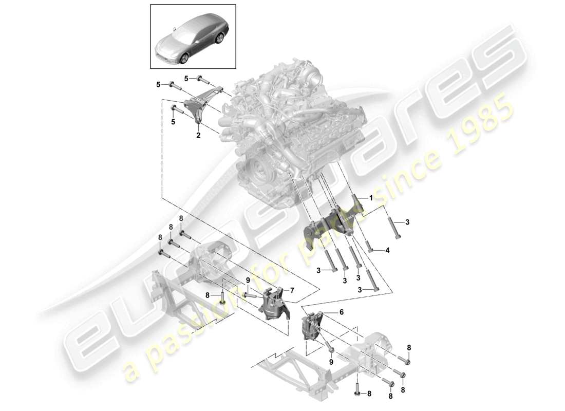 porsche 2021 (panamera 971-1) console de levage du moteur console de montage du moteur supports de moteur schéma des pièces