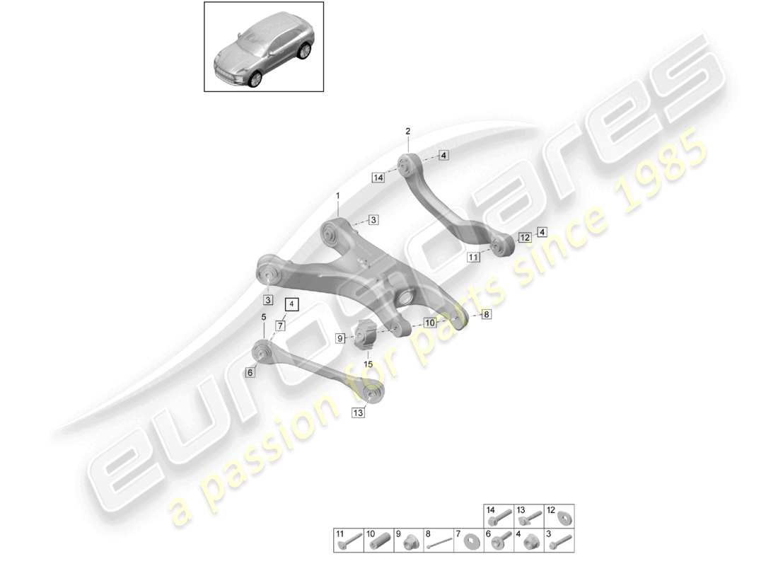 porsche 2021 (macan) schéma des pièces du guide du bras de suspension