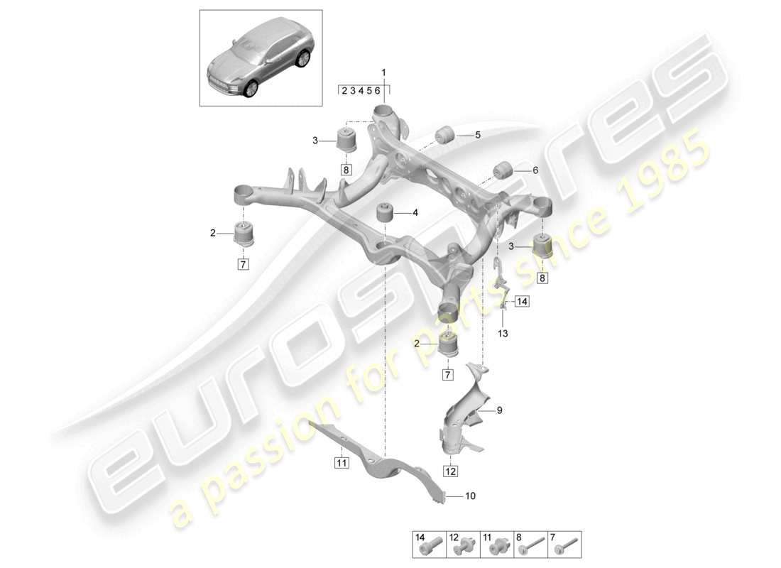 porsche 2021 (macan) sous-châssis de suspension schéma des pièces