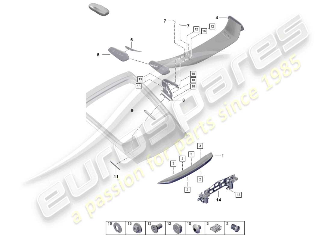 porsche 2021 (718 cayman gt4) spoiler arrière schéma des pièces