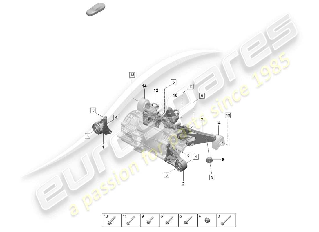 porsche 2026 (taycan 9j1-2) schéma des pièces du dispositif de levage du moteur de l'essieu avant