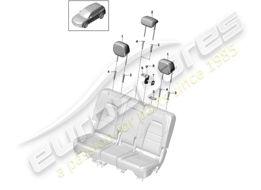 porsche 2024 (cayenne e3 9ya/9yb) appuie-tête supérieur garnitures de fixation siège siège standard siège confort siège sport schéma des pièces