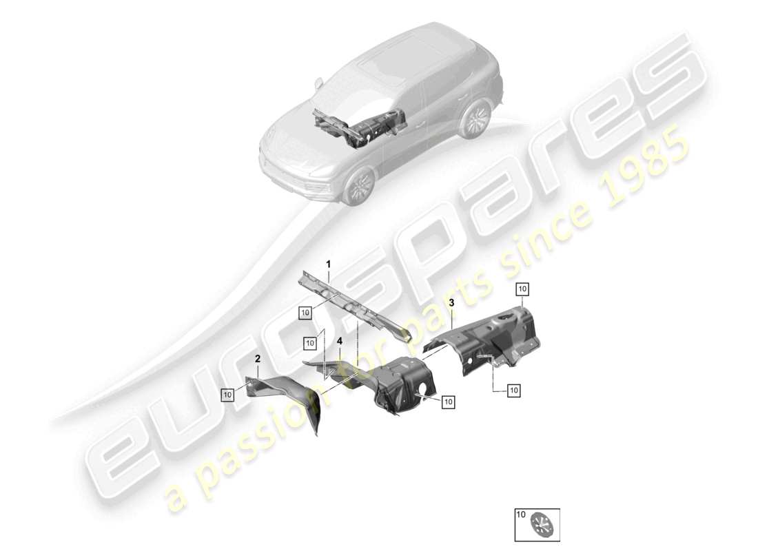 porsche 2024 (cayenne e3 9ya/9yb) schéma des pièces du tunnel pare-feu pour absorbeur de bruit