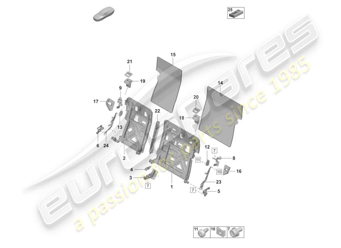 porsche 2023 (taycan 9j1-1) cadre de dossier siège standard diagramme des pièces