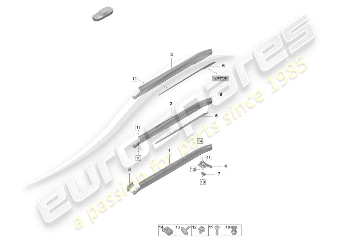 porsche 2023 (taycan 9j1-1) schéma des pièces des accessoires de garniture de longeron
