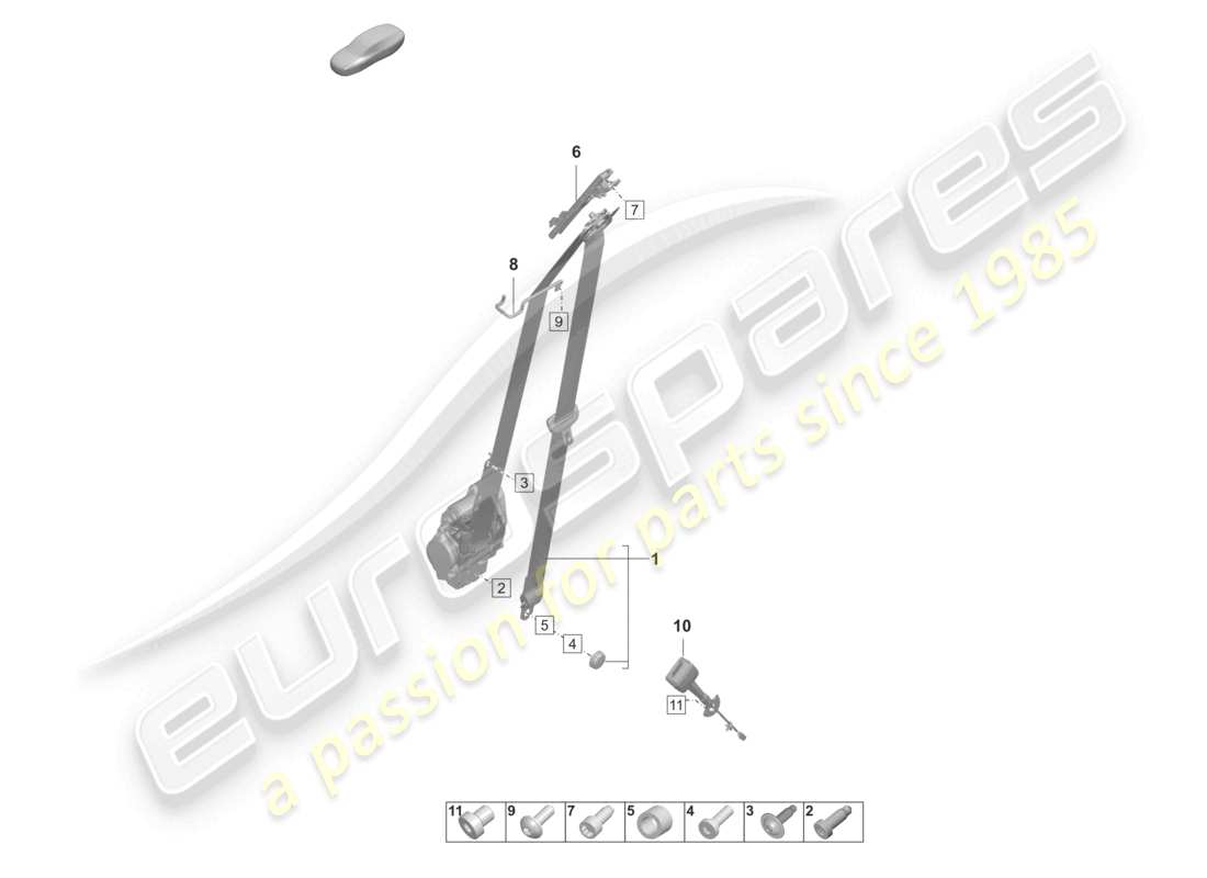 porsche 2023 (taycan 9j1-1) schéma des pièces du loquet de ceinture avant de la ceinture de sécurité à trois points